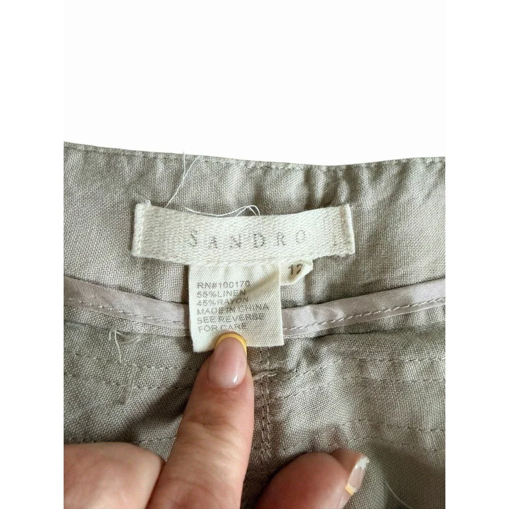 Sandro Paris Linen Utility Capri Pants Size 12 Cargo Drawstring Coastal Luxury